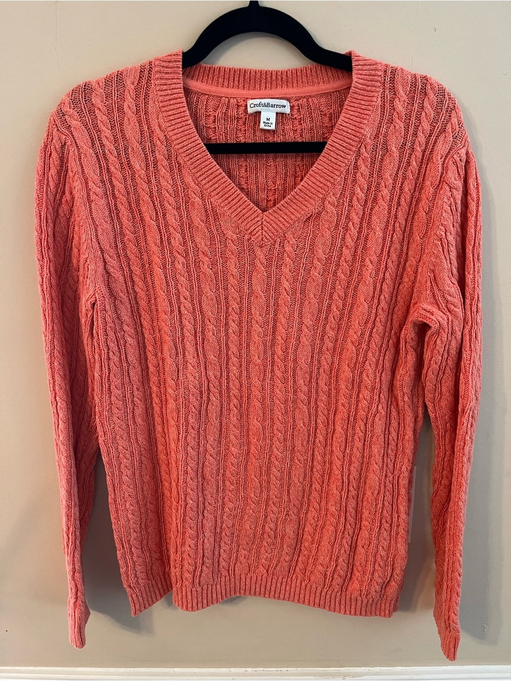 croft & barrow Coral Cable-Knit V-Neck Sweater